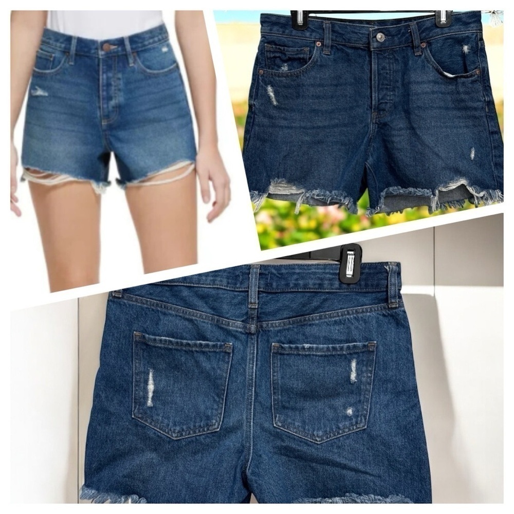 Express Boyfriend Midi Mid Rise Button Fly Denim Shorts Size 8